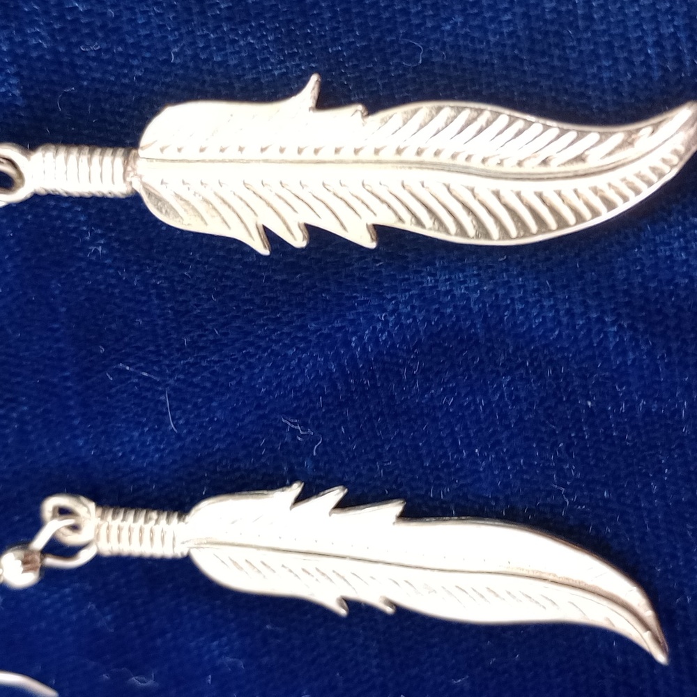 Sterling Silver Feather Dangle Earrings - Picture 4 of 12